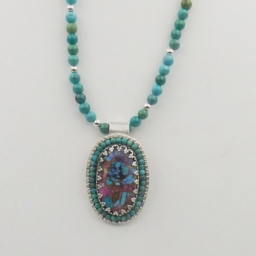 DKC-1154 Pendant TQ on TQ Beaded Necklace $250 at Hunter Wolff Gallery